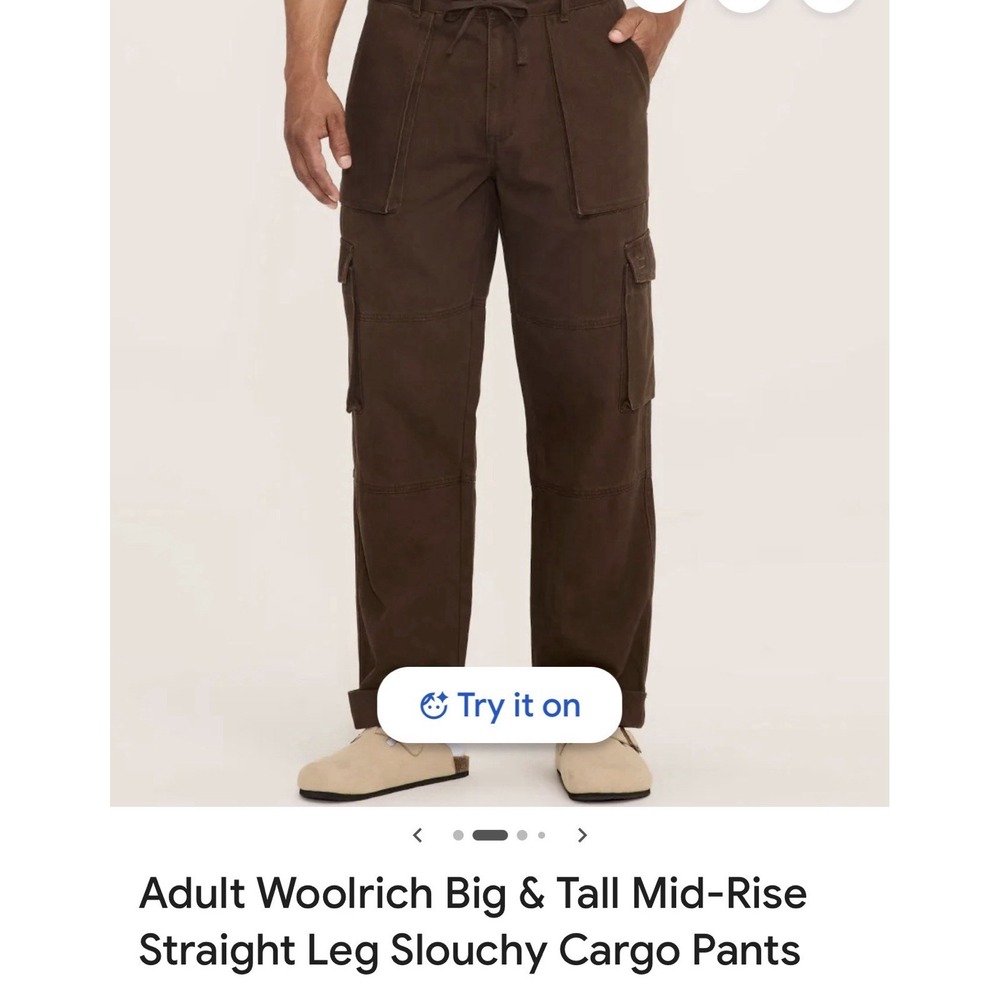 Woolrich Men's Cargo Pants Brown Large Cotton Drawstring Pockets